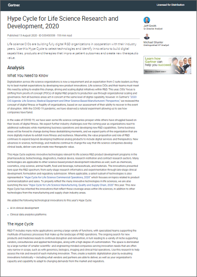 Gartner Hype Cycle For Life Science Research and Development 2020